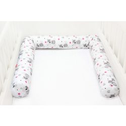   Scamp Rácsvédő hengerpárna 180 cm - Fehér alapon csillagok és macik