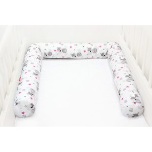 Scamp Rácsvédő hengerpárna 180 cm - Fehér alapon csillagok és macik
