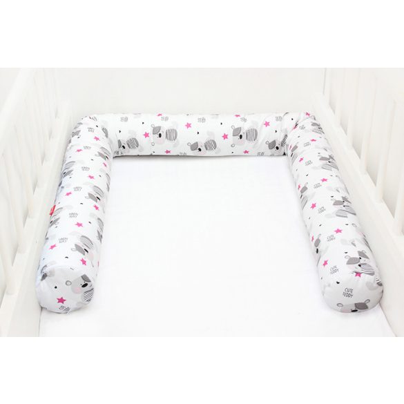 Scamp Rácsvédő hengerpárna 180 cm - Fehér alapon csillagok és macik