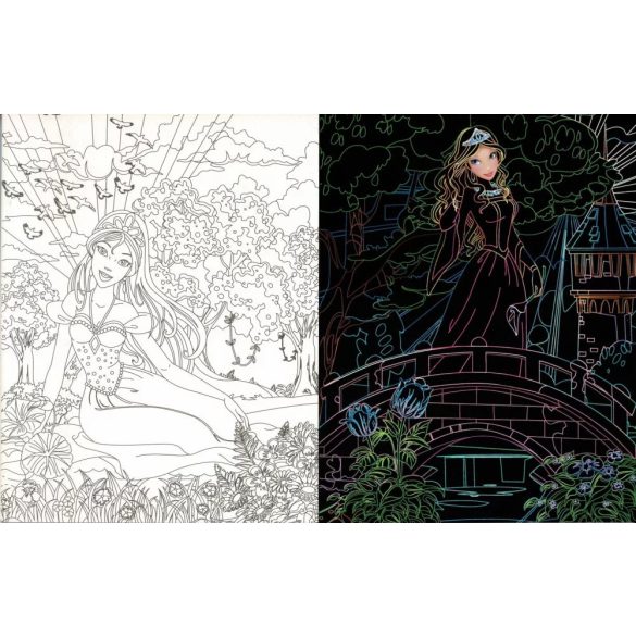 Napraforgó Rejtőzködő hercegnők - Kifestőfüzet kaparós és színezős oldalakkal