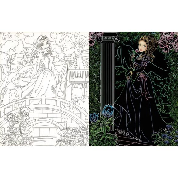 Napraforgó Rejtőzködő hercegnők - Kifestőfüzet kaparós és színezős oldalakkal
