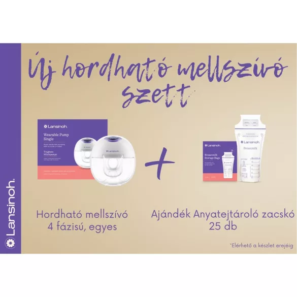 Lansinoh hordható mellszívó 4 fázisú egyes Lansinoh anyatejtároló zacskóval szettben