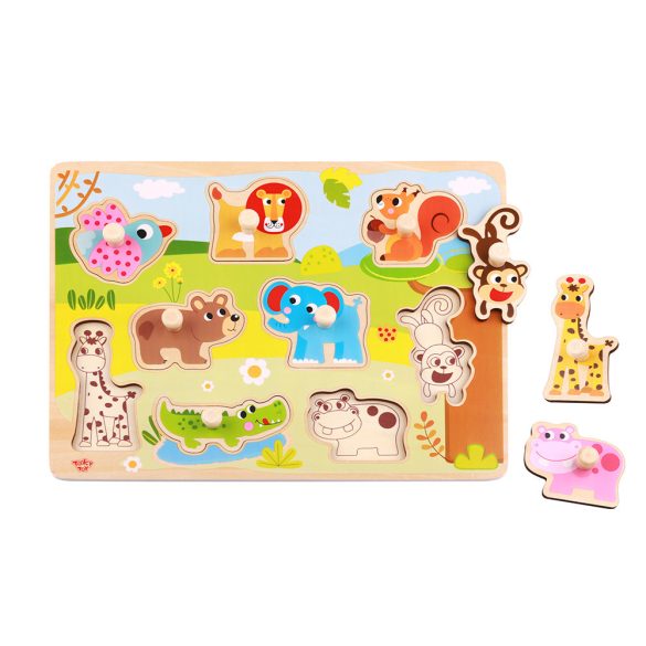 Tooky Toys Fa Puzzle fogantyús 10db-os - Safari állatok