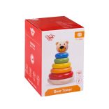 Tooky Toy Montesszori toronyépítő fa játék - Maci - Színes karikákkal