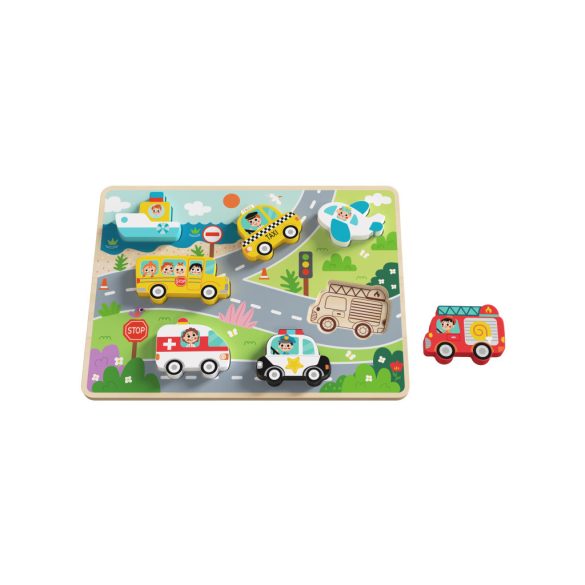 Tooky Toy Közelekedés forma kirakós fa játék puzzle 9db-os