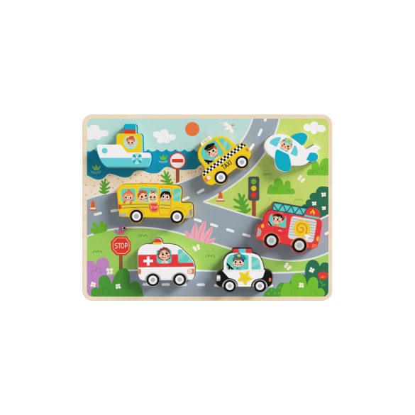 Tooky Toy Közelekedés forma kirakós fa játék puzzle 9db-os