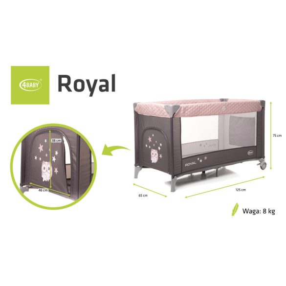 4BABY Royal utazóágy egyszintes - Rózsaszín