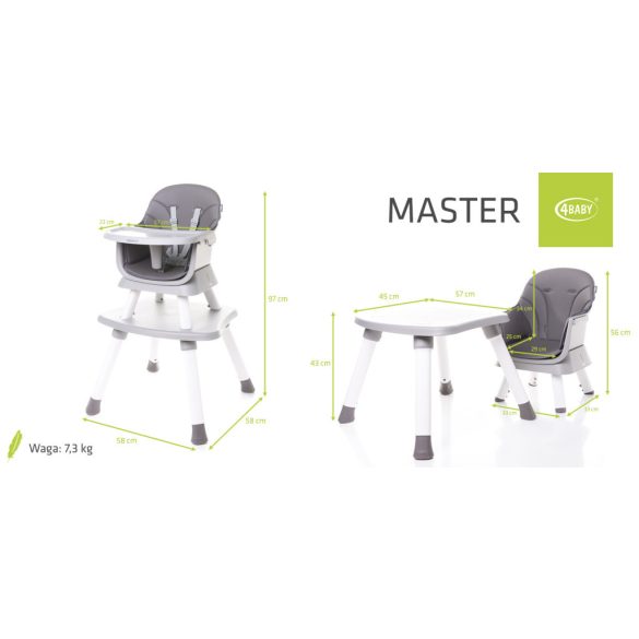 4BABY Master 6in1 etetőszék - Grey