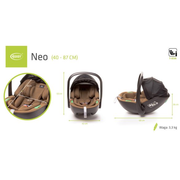 4BABY Neo I-size 40-87 cm babahordozó - Mokka