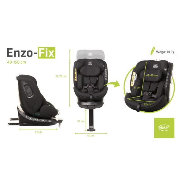4Baby Enzo-Fix i-Size 40-150cm biztonsági gyerekülés-Black