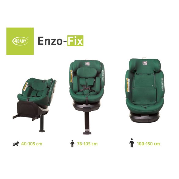 4Baby Enzo-Fix i-Size 40-150cm biztonsági gyerekülés-Dark Green