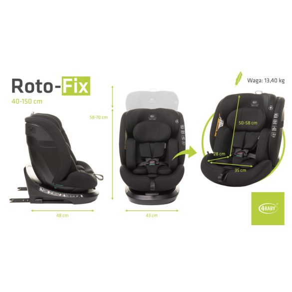 4Baby Roto-fix i-Size 40-150cm biztonsági gyerekülés-Black