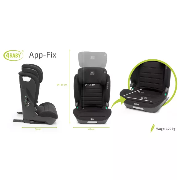 4BABY APP-Fix I-Size 100-150 cm biztonsági gyerekülés-Black