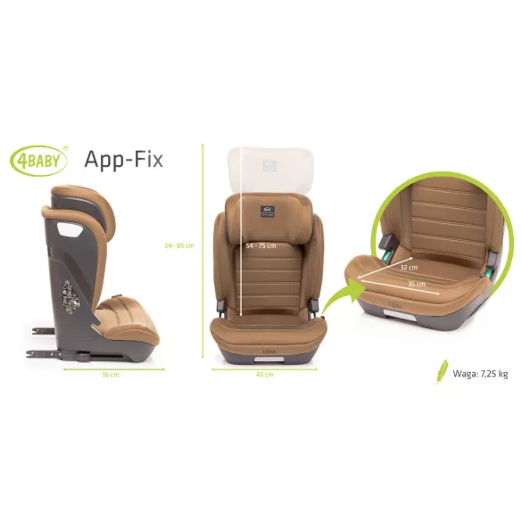 4BABY APP-Fix I-Size 100-150 cm biztonsági gyerekülés-Mokka