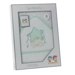   Gamberritos fürdõlepedõ - kapucnis 100x100cm csillag és maci fehér/zöld 10686