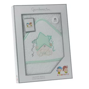 Gamberritos fürdõlepedõ - kapucnis 100x100cm csillag és maci fehér/zöld 10686