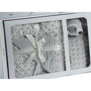 Gamberritos takaró plüss buborékos anyagú 80x110cm szundikendõvel szürke mosómedve 10887