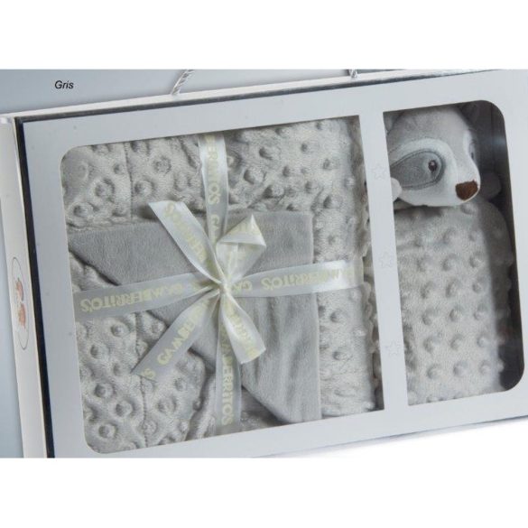 Gamberritos takaró plüss buborékos anyagú 80x110cm szundikendõvel szürke mosómedve 10887