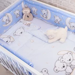   DOMBABY 3 részes ágynemű garnitúra fejvédővel  MACIS KÉK