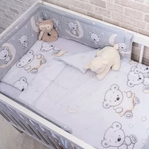 DOMBABY 3 részes ágynemű garnitúra fejvédővel  MACIS SZÜRKE
