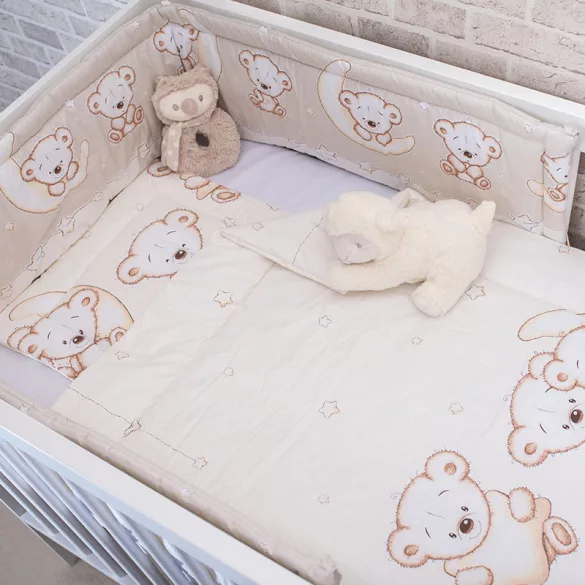DOMBABY 3 részes ágynemű garnitúra fejvédővel  MACIS BÉZS