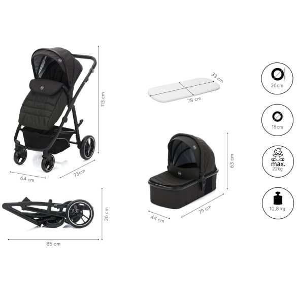 Fill multifunkciós babakocsi Jaguar sötétszürke melange 775-17