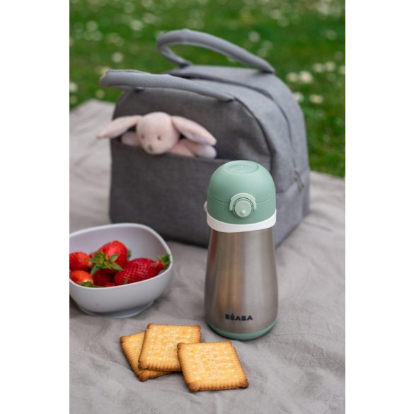 Béaba Rozsdamentes Acél Kulacs Fogantyúval - 350 ml - Zsályazöld