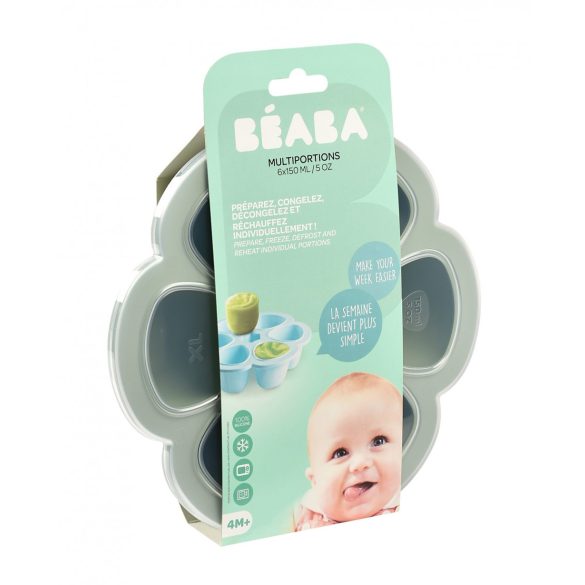 Béaba Szilikon multifunkciós bébiétel tároló - 6 x 150 ml - Zsálya zöld