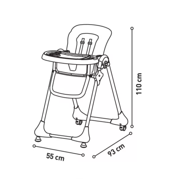 Wheels etetőszék duplatálcás 2-keréken 6hó - 3 év, max. 15 kg-ig