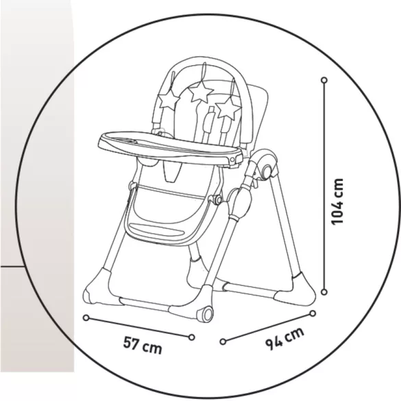 Manet etetőszék duplatálcás 6-36 hó kétkerekű, 15 kg-ig