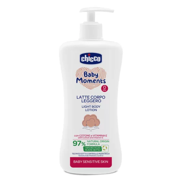 Testápoló tej Light 500 ml - sensitive Baby Moments gyapotmagolaj és E-vitamin, érzékeny bőrre