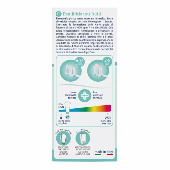 Vegyes gyümölcs ízű fogkrém 50 ml fluoridos xilittel Tuttifrutti 1-5 éves korra