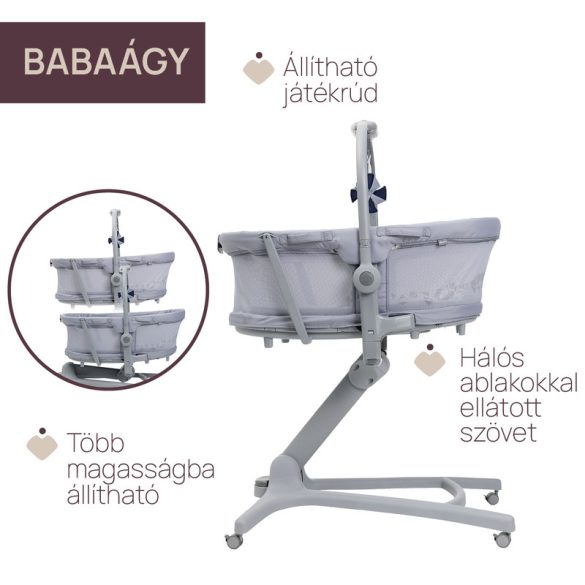 Baby Hug PRO 5in1 kiságy-etetőszék-szék 0-15 kg , 0-3 év