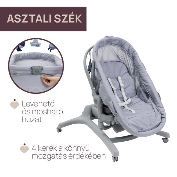 Baby Hug PRO 5in1 kiságy-etetőszék-szék 0-15 kg , 0-3 év