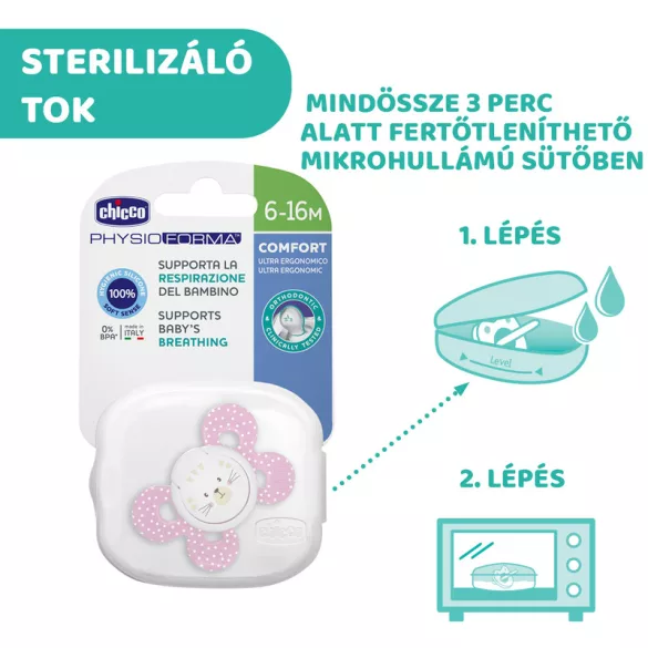 Physio Forma® Comfort szilikon cumi 1 db, 6-16 hó sterilizálható tok